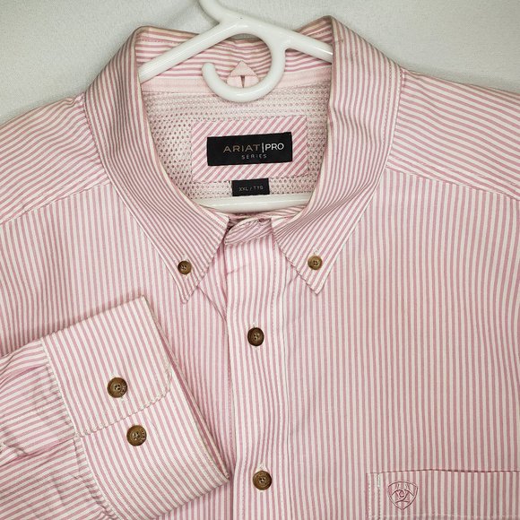 Ariat Pro L/S Button Up Pink Stripped Shirt 2XL - Picture 1 of 5